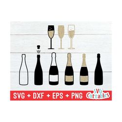 wine bottles svg - bottle - glasses -new year's - cut file - svg - eps - dxf - png - silhouette - cricut file - digital