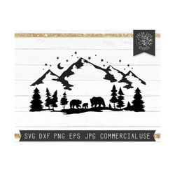 bear svg file, bear family svg, bear cut file for cricut, mountains svg, bear in forest, papa bear svg, bear and cub svg