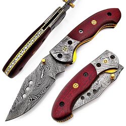 hand forged folding knife , custom made damascus steel hand made pocket knife