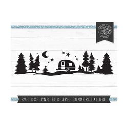 camper svg starry forest silhouette cut files instant download, camping svg files for cricut, moon svg, moonlight pine t