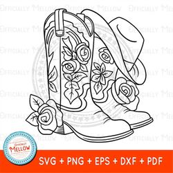 Cowgirl Boots with Flowers SVG, Cowgirl Gifts for Girls, Cowgirl SVG, Western SVG, Rodeo svg, Cowgirl Boots Vector, Digi