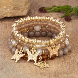 ensemble de bracelets a breloques papillon boheme pour femme, perles de cristal