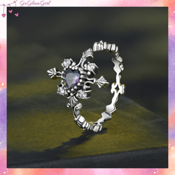 s925 dark heart gothic cross open ring