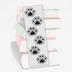 cross stitch bookmark pattern cat paws, blackwork embroidery pattern, counted cross stitch bookmark, gift for cat owner