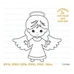 instant download. cute  angel outline svg cut files and clip art. digital stamp. coloring page. personal and commercial