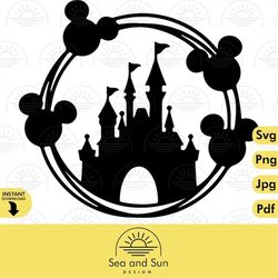 Castle Disneyland Vector Clip art Files,  Minnie, Mouse, Head, Icon, Ears, Digital, Download, Tshirt, Cut File, SVG, Iro