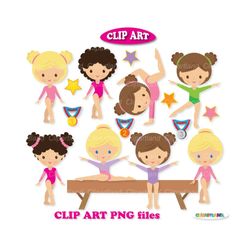 INSTANT Download.  Girls gymnasts clip art. CGYM_10_Gymnastics. Personal and commercial use.