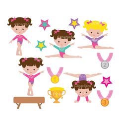 instant download. gymnastics clip art. girls gymnasts. cgym_19. personal and commercial use.