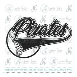 pirates baseball, pirates softball svg cut file (vintage baseball, vintage softball, baseball stitches, softball stitche