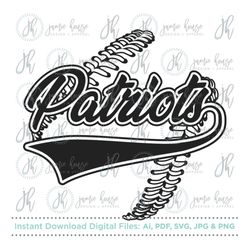 patriots baseball, patriots softball svg cut file (baseball stitches, softball stitches, vintage baseball, vintage softb