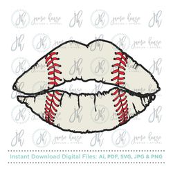 baseball lips, softball lips svg cut file (distressed, vintage, baseball stitches, softball stitches, softball mom, base