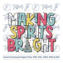 making spirits bright svg cut file (holiday, christmas tree, snow, stars, christmas shirt, christmas quote, christmas sv