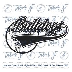 bulldogs svg cut file (bulldogs logo, baseball, softball, baseball stitches, softball stitches, bulldogs script, vintage