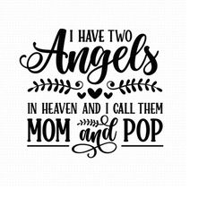 i have two angels in heaven and i call them mom and pop svg png eps pdf files, parents memorial, memorial svg