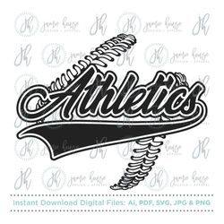 athletics baseball, athletics softball svg cut file (baseball stitches, softball stitches, vintage baseball, vintage sof