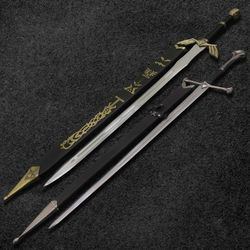 combo of 2: legend of zelda fully handmade replica sword (black and gold) and anduril sword of narsil king aragorn sword