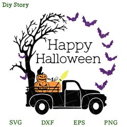 happy halloween truck svg, halloween pumpkin svg, spooky halloween svg