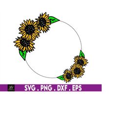 sunflower wreath svg, floral, colorful flowers svg, instant digital download files included!