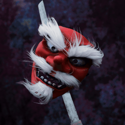 red tengu mask with white bead, made to order, long nose mask, tengu wearable, red&gold tengu mask with white hair