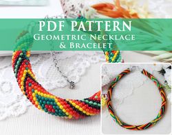 colorful geometric necklace pdf pattern, seed bead crochet rope bracelet diy, beading jewelry pattern