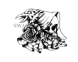 skull with raven svg, skull and roses svg, skull svg, skull and roses clipart, skull vector, skull cricut, skull cut