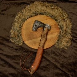 13 inches handmade mini carbon steel viking axe hatchet axe engraved high carbon steel axe, leather wrapped on h