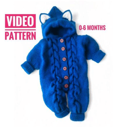 pattern knit baby jumpsuit with ears video pattern baby hooded jumpsuit pattern baby overall knitting one piece gift one