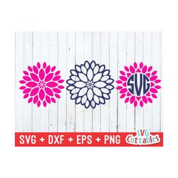 dahlia svg - flower svg - dxf - eps - png - floral monogram frame - silhouette - cricut - digital cut file - digital fil