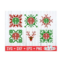 christmas svg - christmas sweater monogram frames - deer monogram - sweater monogram frame - silhouette - cricut cut fil