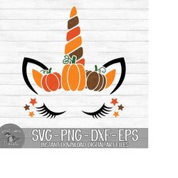 fall unicorn face - instant digital download - svg, png, dxf, and eps files included! cute, halloween, thanksgiving, aut