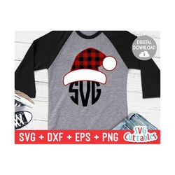 christmas monogram frame cut file - plaid christmas santa hat svg - svg - eps - dxf - png - holiday - silhouette - cricu