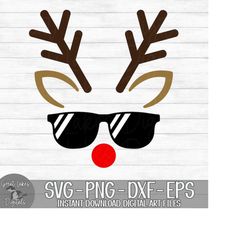 reindeer & sunglasses - instant digital download - svg, png, dxf, and eps files included! - christmas, reindeer face, an