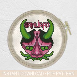 neon hannya cross stitch pattern pdf, hannya mask cross stitch - instant download