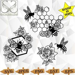 floral bee bundle | floral bee svg | queen bee svg | bee with honeycomb svg | bee svg cut file | silhouette | cricut