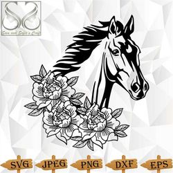 floral horse svg | horse svg | horse cut file | horse clipart | animal silhouette | cut file for cricut