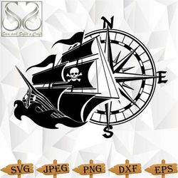 pirate ship and compass svg | nautical compass svg | sea adventure svg | pirate ship and nautical compass clipart | cut