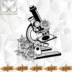 floral microscope svg | microscope flower svg | microscope clipart | laboratory apparatus | medical apparatus | silhouet