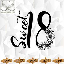 18th birthday svg | sweet 18 svg | floral clipart | floral 18th birthday silhouette cut file | 18th birthday silhouette