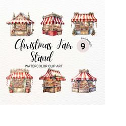 christmas stand clipart | watercolor christmas fair | winter holiday scene | junk journal | digital planner | commercial