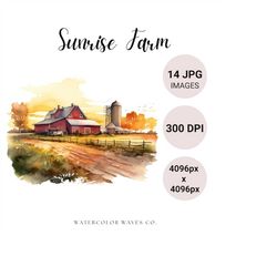 sunrise farm clipart bundle | farmhouse clipart | watercolor spring jpg | junk journal | digital planner images | barn c