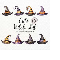 watercolor witch hat clipart | halloween png | witch clipart bundle | spooky digital planner | fantasy collage images |