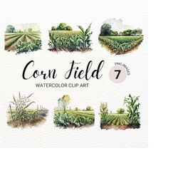 corn field clipart | farm landscape | watercolor corn field landscape | grass clipart | summer clipart | watercolor clip