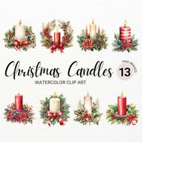 christmas candles clipart | watercolor christmas decor | winter holiday scene | junk journal | digital planner | commerc