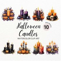 watercolor halloween candle clipart | halloween clipart | pumpkin skull candle | spooky collage images | junk journal  |