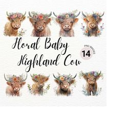 floral baby highland cow png | floral highland cow baby | highland cow nursery | cow wall art | nursery wall art | baby