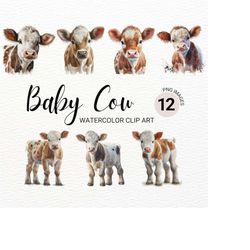 baby cow png | watercolor cow baby clipart | cute baby animals print | farm animals png | nursery wall art | digital art