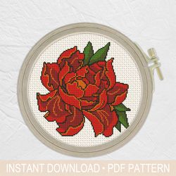 japanese peony cross stitch pattern pdf, flower cross stitch - instant download