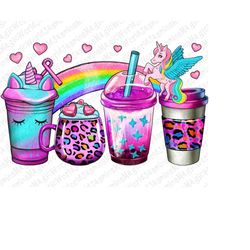 unicorn coffee cups png sublimation design, unicorn coffee cups png, rainbow coffee cups png, rainbow leopard png, rainb