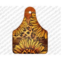 Leopard Sunflower Pattern Cow Tag, Farm Cow Tag Sunflower Leopard Design, PNG Printable, Sublimation Download, Instant D