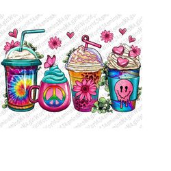 tie dye hippie coffee cups png sublimation design download, tie dye hippie png, tie dye coffee cups png, sublimate desig